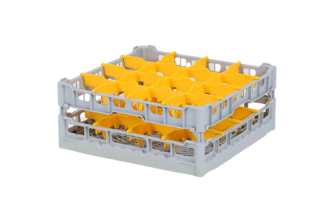 Casier &agrave; verres de 500x500mm - hauteur de verre maximale 165 mm - avec s&eacute;paration jaune en 4x4 compartiments - diam&egrave;tre de verre maximal 113mm