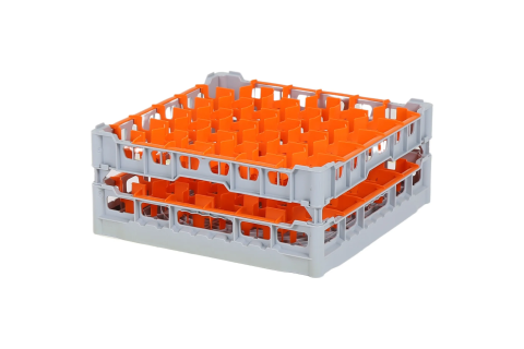 Casier &agrave; verres de 500x500mm - hauteur de verre maximale 165 mm - avec une division de 30 compartiments orange - diam&egrave;tre de verre maximal 81mm