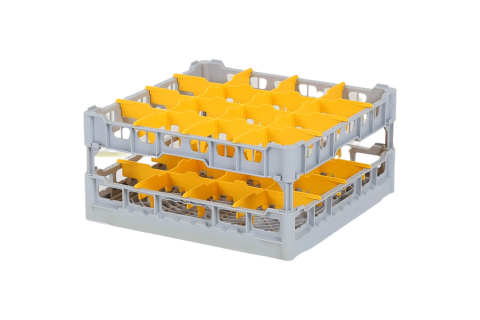 Casier &agrave; verres de 500x500mm - hauteur de verre maximale 224 mm - avec s&eacute;paration jaune en 4x4 compartiments - diam&egrave;tre de verre maximal 113mm