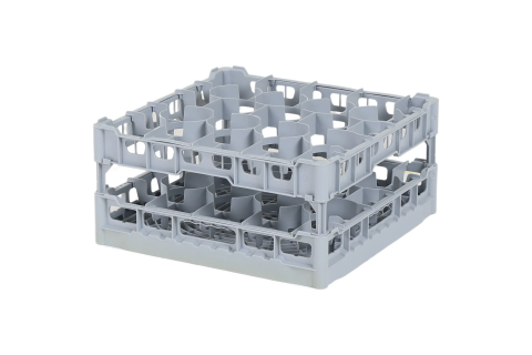Casier &agrave; verres de 500x500mm - hauteur de verre maximale 225 mm - avec une division de 20 compartiments gris - diam&egrave;tre de verre maximal 99mm