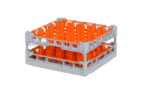 Casier &agrave; verres de 500x500mm - hauteur de verre maximale 225 mm - avec une division de 30 compartiments orange - diam&egrave;tre de verre maximal 81mm