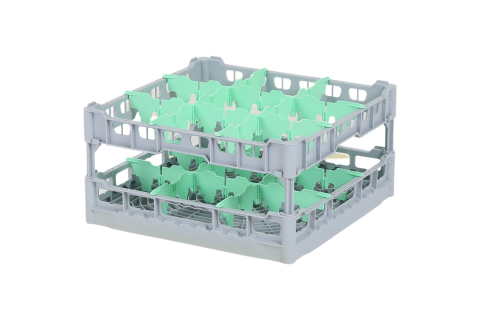 Casier &agrave; verres de 500x500mm - hauteur de verre maximale 240 mm - avec s&eacute;paration verte en 3x3 compartiments - diam&egrave;tre de verre maximal 149mm