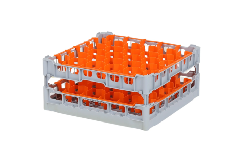 Casier &agrave; verres de 500x500mm - hauteur de verre maximale 195 mm - avec une division de 30 compartiments orange - diam&egrave;tre de verre maximal 81mm