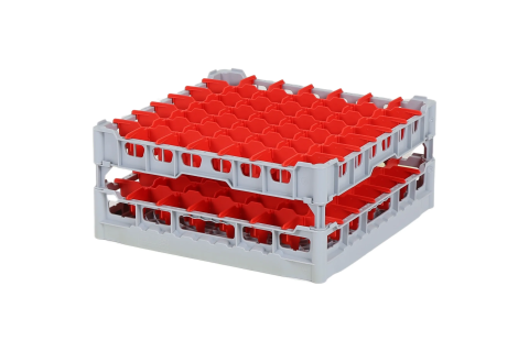 Casier &agrave; verres de 500x500mm - hauteur de verre maximale 195 mm - avec une division de 7x7 compartiments rouges - diam&egrave;tre de verre maximal 63mm