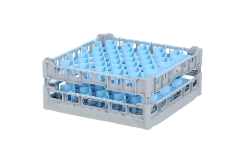 Casier &agrave; verres de 500x500mm - hauteur de verre maximale 180 mm - avec une division de 44 compartiments bleus - diam&egrave;tre de verre maximal 67mm