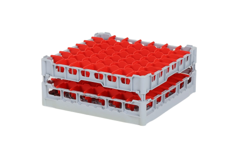 Casier &agrave; verres de 500x500mm - hauteur de verre maximale 180 mm - avec une division de 7x7 compartiments rouges - diam&egrave;tre de verre maximal 63mm