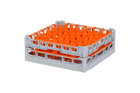 Casier &agrave; verres de 500x500mm - hauteur de verre maximale 140 mm - avec une division de 30 compartiments orange - diam&egrave;tre de verre maximal 81mm