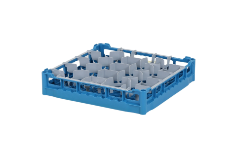 Casier &agrave; verres de 500x500mm Bleu - hauteur maximale du verre 73 mm - avec une compartimentation grise en 20 compartiments - &Oslash; de verre maximal 99mm