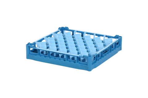 Casier &agrave; verres de 500x500mm bleu - hauteur de verre maximale 73 mm - avec s&eacute;paration bleue en 44 compartiments - diam&egrave;tre de verre maximal 67mm