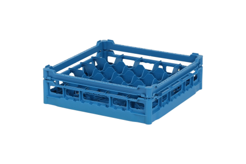 Casier &agrave; verres de 500x500mm bleu - hauteur maximale du verre 110 mm - avec une compartimentation bleue en 5x5 - &Oslash; de verre maximal 90mm