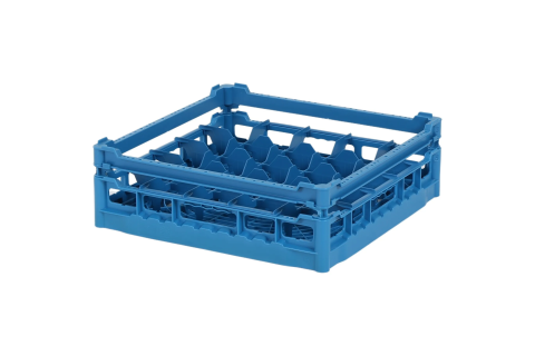 Gl&auml;serkorb 500x500mm blau - maximale Glash&ouml;he 120 mm - mit blauer 5x5 Facheinteilung - maximales Glas-&Oslash; 90mm
