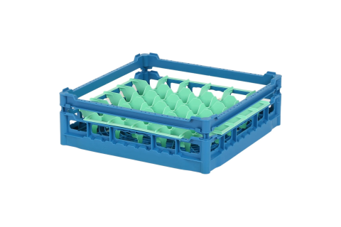 Gl&auml;serkorb 500x500mm blau - maximale Glash&ouml;he 120 mm - mit gr&uuml;ner 6x6 Facheinteilung - maximales Glas-&Oslash; 74mm