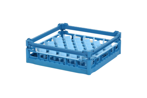 Gl&auml;serkorb 500x500mm blau - maximale Glash&ouml;he 120 mm - mit blauer 44er Facheinteilung - maximale Glasdurchmesser 67mm