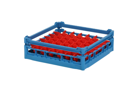Gl&auml;serkorb 500x500mm blau - maximale Glash&ouml;he 120 mm - mit roter 7x7-Facheinteilung - maximaler Glasdurchmesser 63mm