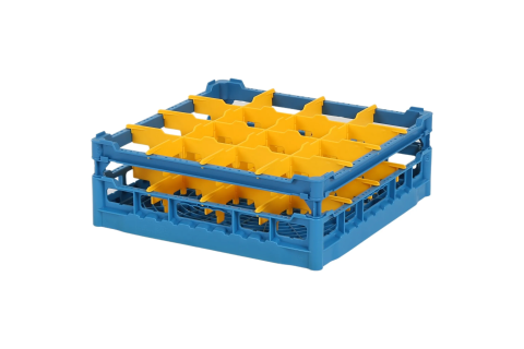 Gl&auml;serkorb 500x500mm blau - maximale Glash&ouml;he 135 mm - mit gelber 4x4 Facheinteilung - maximaler Glasdurchmesser 113mm