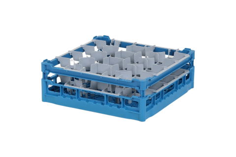 Gl&auml;serkorb 500x500mm blau - maximale Glash&ouml;he 135 mm - mit grauer 20-Facheinteilung - maximales Glas-&Oslash; 99mm