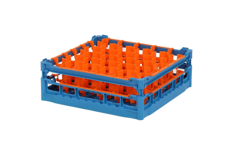 Gl&auml;serkorb 500x500mm blau - maximale Glash&ouml;he 135 mm - mit orangener 30-Facheinteilung - maximales Glas-&Oslash; 81mm