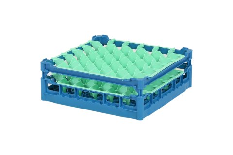 Gl&auml;serkorb 500x500mm blau - maximale Glash&ouml;he 135 mm - mit gr&uuml;ner 6x6 Facheinteilung - maximales Glas-&Oslash; 74mm