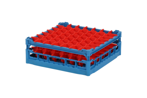 Gl&auml;serkorb 500x500mm blau - maximale Glash&ouml;he 135 mm - mit roter 7x7-Facheinteilung - maximaler Glasdurchmesser 63mm