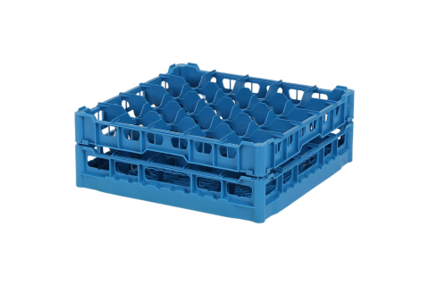 Gl&auml;serkorb 500x500mm blau - maximale Glash&ouml;he 140 mm - mit blauer 5x5 Facheinteilung - maximales Glas-&Oslash; 90mm