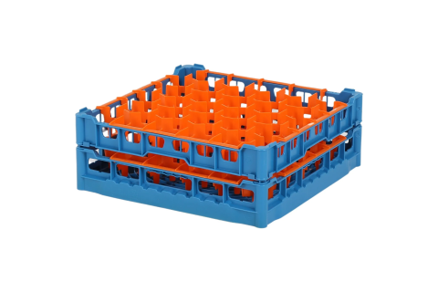 Gl&auml;serkorb 500x500mm blau - maximale Glash&ouml;he 140 mm - mit orangener 30-Facheinteilung - maximales Glas-&Oslash; 81mm