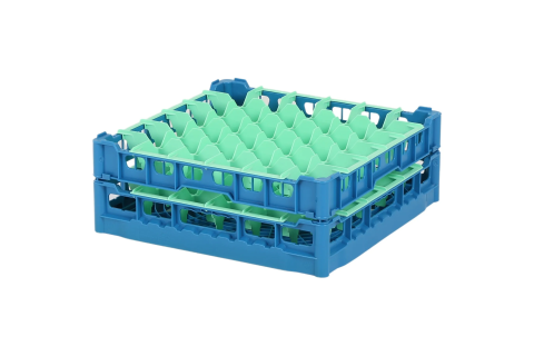 Gl&auml;serkorb 500x500mm blau - maximale Glash&ouml;he 140 mm - mit gr&uuml;ner 6x6 Facheinteilung - maximales Glas-&Oslash; 74mm