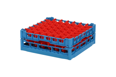Gl&auml;serkorb 500x500mm blau - maximale Glash&ouml;he 140 mm - mit roter 7x7-Facheinteilung - maximaler Glasdurchmesser 63mm