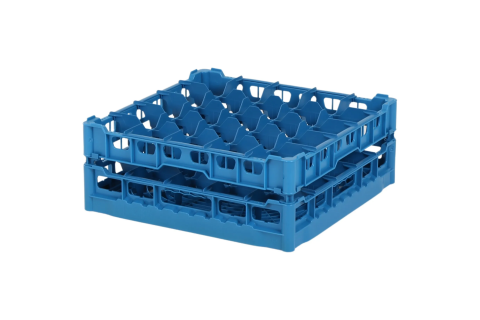 Gl&auml;serkorb 500x500mm blau - maximale Glash&ouml;he 150 mm - mit blauer 5x5 Facheinteilung - maximales Glas-&Oslash; 90mm