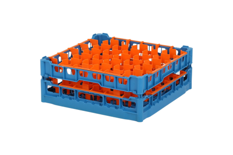 Gl&auml;serkorb 500x500mm blau - maximale Glash&ouml;he 150 mm - mit orangener 30-Facheinteilung - maximales Glas-&Oslash; 81mm
