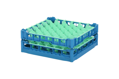 Gl&auml;serkorb 500x500mm blau - maximale Glash&ouml;he 150 mm - mit gr&uuml;ner 6x6 Facheinteilung - maximales Glas-&Oslash; 74mm