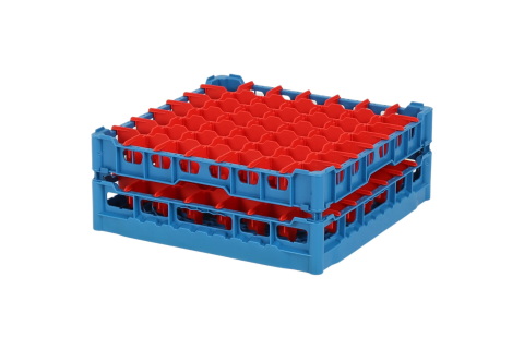 Gl&auml;serkorb 500x500mm blau - maximale Glash&ouml;he 150 mm - mit roter 7x7-Facheinteilung - maximaler Glasdurchmesser 63mm