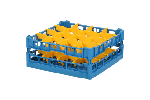 Gl&auml;serkorb 500x500mm blau - maximale Glash&ouml;he 165 mm - mit gelber 4x4 Facheinteilung - maximaler Glasdurchmesser 113mm