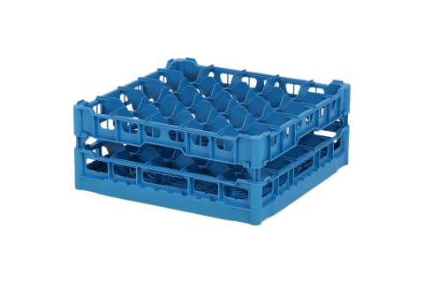 Gl&auml;serkorb 500x500mm blau - maximale Glash&ouml;he 165 mm - mit blauer 5x5 Facheinteilung - maximales Glas-&Oslash; 90mm