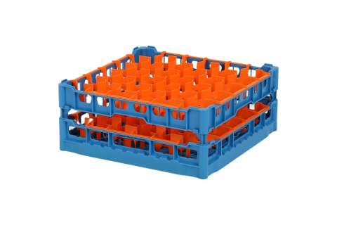 Gl&auml;serkorb 500x500mm blau - maximale Glash&ouml;he 165 mm - mit orangener 30-Facheinteilung - maximales Glas-&Oslash; 81mm