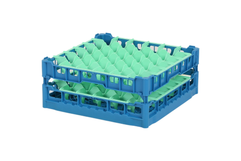 Gl&auml;serkorb 500x500mm blau - maximale Glash&ouml;he 165 mm - mit gr&uuml;ner 6x6 Facheinteilung - maximales Glas-&Oslash; 74mm