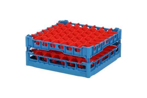 Gl&auml;serkorb 500x500mm blau - maximale Glash&ouml;he 165 mm - mit roter 7x7-Facheinteilung - maximaler Glasdurchmesser 63mm