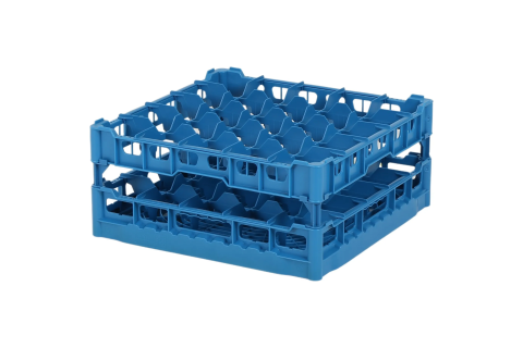 Gl&auml;serkorb 500x500mm blau - maximale Glash&ouml;he 180 mm - mit blauer 5x5 Facheinteilung - maximales Glas-&Oslash; 90mm