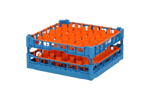 Gl&auml;serkorb 500x500mm blau - maximale Glash&ouml;he 180 mm - mit orangener 30-Facheinteilung - maximales Glas-&Oslash; 81mm