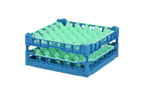 Gl&auml;serkorb 500x500mm blau - maximale Glash&ouml;he 180 mm - mit gr&uuml;ner 6x6 Facheinteilung - maximales Glas-&Oslash; 74mm