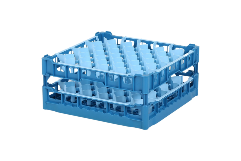 Gl&auml;serkorb 500x500mm blau - maximale Glash&ouml;he 180 mm - mit blauer 44er Facheinteilung - maximale Glasdurchmesser 67mm