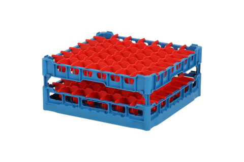 Gl&auml;serkorb 500x500mm blau - maximale Glash&ouml;he 180 mm - mit roter 7x7-Facheinteilung - maximaler Glasdurchmesser 63mm