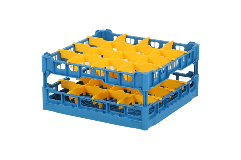 Gl&auml;serkorb 500x500mm blau - maximale Glash&ouml;he 195 mm - mit gelber 4x4 Facheinteilung - maximaler Glasdurchmesser 113mm