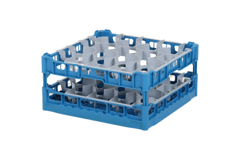 Gl&auml;serkorb 500x500mm blau - maximale Glash&ouml;he 195 mm - mit grauer 20-Facheinteilung - maximales Glas-&Oslash; 99mm
