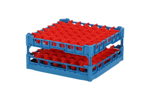 Gl&auml;serkorb 500x500mm blau - maximale Glash&ouml;he 195 mm - mit roter 7x7-Facheinteilung - maximaler Glasdurchmesser 63mm