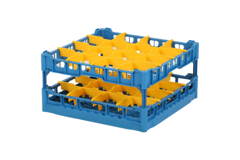 Gl&auml;serkorb 500x500mm blau - maximale Glash&ouml;he 225 mm - mit gelber 4x4 Facheinteilung - maximaler Glasdurchmesser 113mm