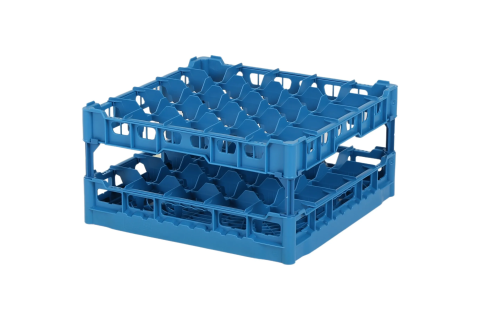Glass basket 500x500mm blue - maximum glass height 225 mm - with blue 5x5 compartmentalization - maximum glass &Oslash; 90mm