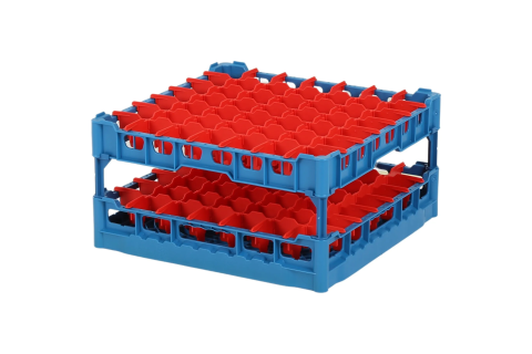 Gl&auml;serkorb 500x500mm blau - maximale Glash&ouml;he 225 mm - mit roter 7x7-Facheinteilung - maximaler Glasdurchmesser 63mm