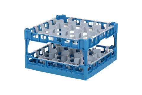 Glass basket 500x500mm blue - maximum glass height 240 mm - with gray 20-compartment division - maximum glass &Oslash; 99mm