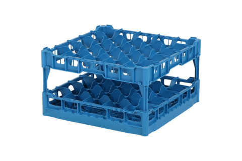 Glass basket 500x500mm blue - maximum glass height 240 mm - with blue 5x5 compartmentalization - maximum glass &Oslash; 90mm
