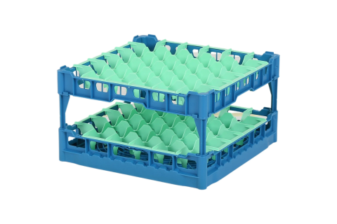 Glass basket 500x500mm blue - maximum glass height 240 mm - with green 6x6 compartmentalization - maximum glass &Oslash; 74mm
